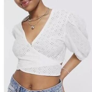White Eyelet Wrap Top
